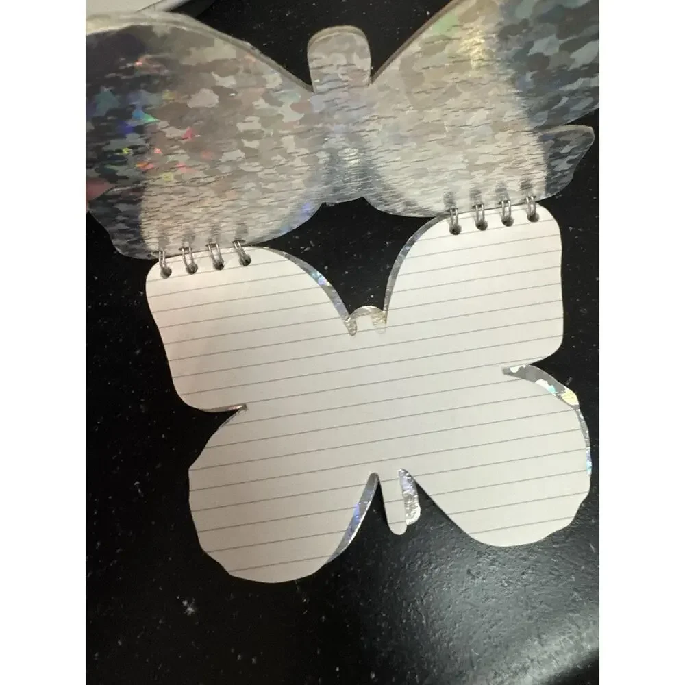 Once Upon a Rose Silver Sparkly Die Cut Butterfly Notebook Lined Girls